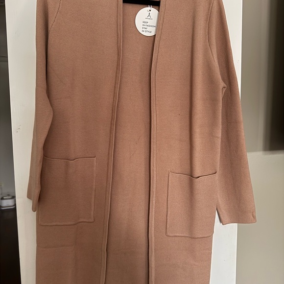 Sweaters - Elegant Tan Open Front Cardigan